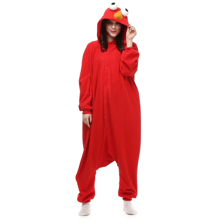 

Adults Polar Fleece Kigurumi Elmo Costume Cartoon Animal Onesies Pajama Halloween Carnival Masquerade Party Jumpsuit Clothing