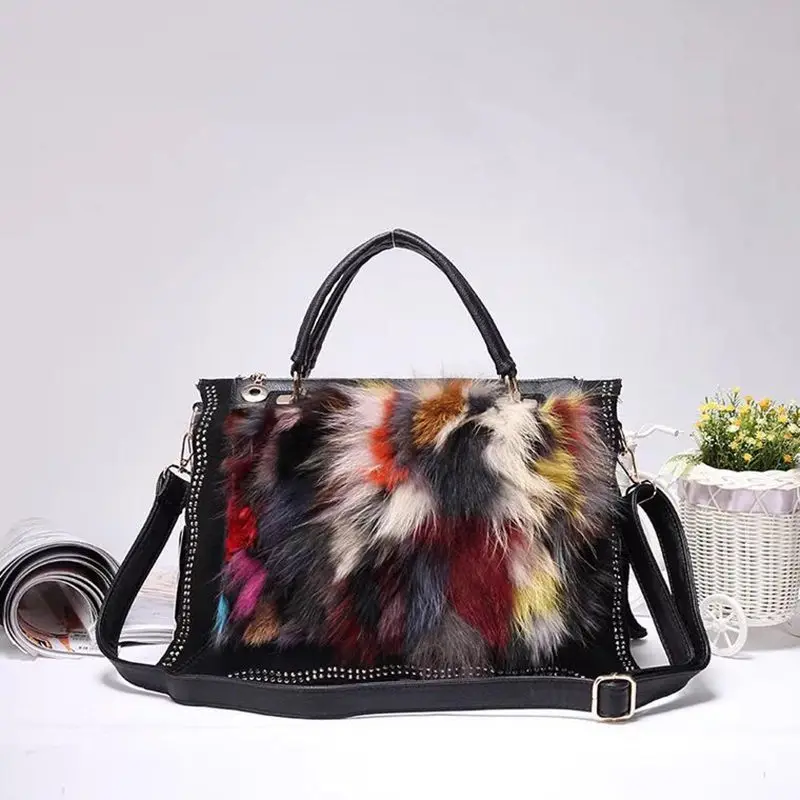 

Fashion Design Leather Fur Soft Real Leather Women Handbag Two Pieces Female Shoulder Bag Girls Messenger Bag