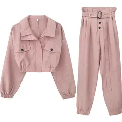 Комплект из двух предметов: куртка с длинными рукавами и отложным воротником + Новые корейские Узкие повседневные штаны для женщин 2019