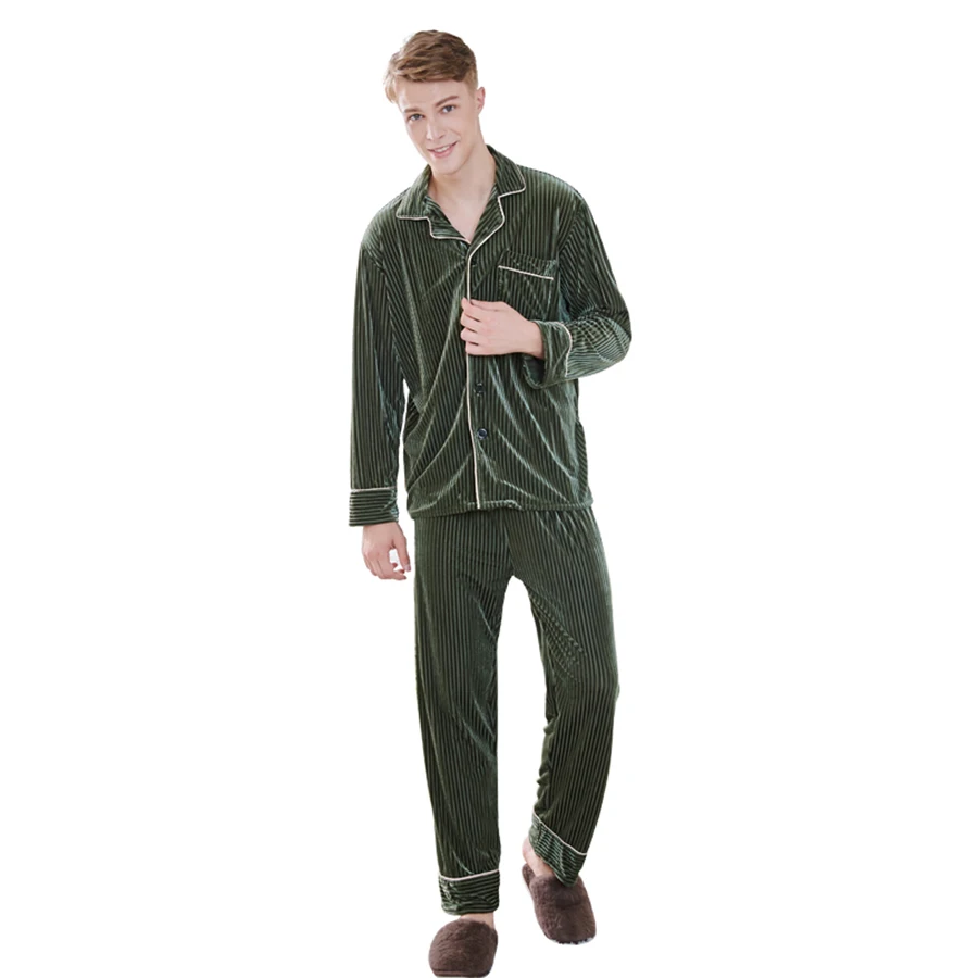 Бархатная Пижама Hombre пижама Homme Manches Longues Мужская одежда для сна ночное белье
