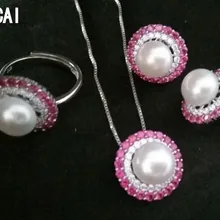 9 мм белый пресноводный жемчуг, трехсекционный комплект ювелирных изделий