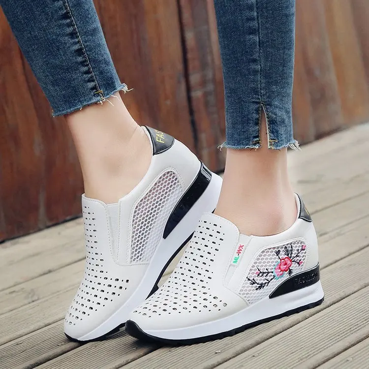 

New White Hidden Wedge Heels Sneakers Casual Shoes Women's High Heels Wedges Breathable Mesh Shoes for Women