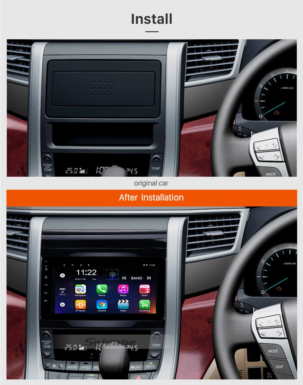 Best Seicane Android 8.1 8" 2Din Car Radio For Toyota Vellfire ANH20 2009 2010 2011 2012 2013 2014 Multimedia Player GPS Navigation 2