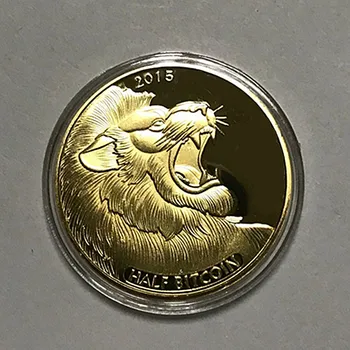 

10 pcs The 2015 animal lion half bitcoin two dimension code 24k gold plated America internet theme souvenir decoration coin