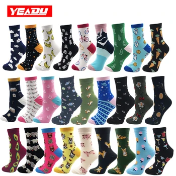 YEADU 85% Cotton Women's Socks Harajuku Colorful Cartoon Cute Funny Kawaii Dog Cat Pig Fox Space Socks for Female Christmas Gift