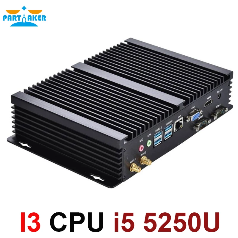 Partaker I3 Fanless mini pc i5 mini computer windows 7 core i5 5250U i5 5200U fanless pc wifi RS232