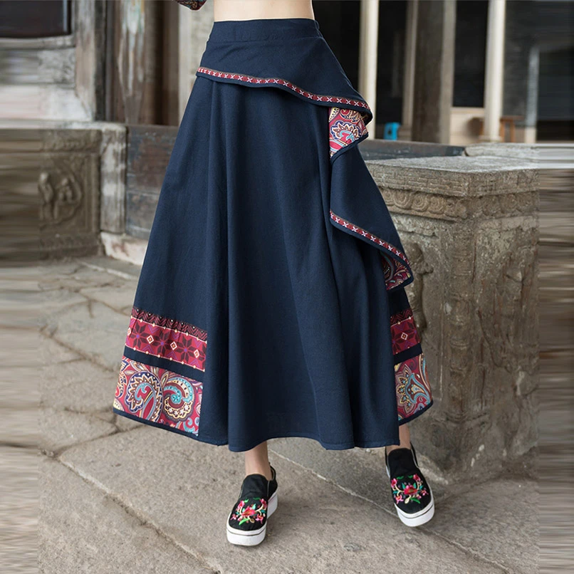 Faldas largas bordadas para faldas largas de algodón y lino de Original, Casual primavera 2019|Faldas| - AliExpress