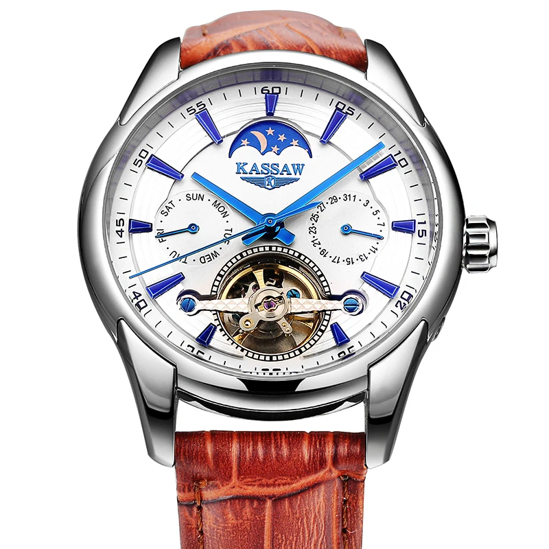 KASSAW tourbillon мужская self ветер смотреть relogio masculino мода платье moon phase часы мужчины luxury