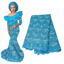 Новейшая зеленая африканская вышитая бисером Золотая кружевная ткань Aso Oke Gele головной платок шарф вышивка нигерийская кружевная ткань французская вуаль кружево