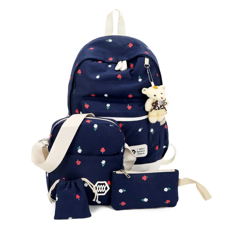 

Meloke 2018 4 set/pcs backpack set girl school bags Canvas flowers print Backpacks for Teenage school orthopedic backpack M231