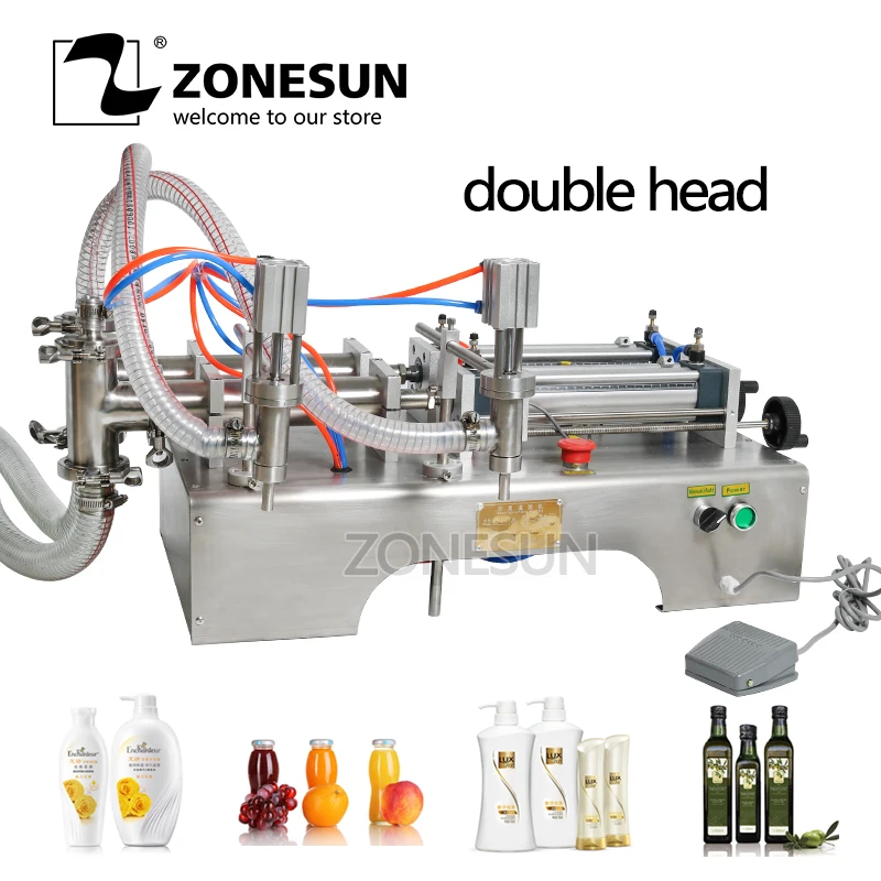 ZONESUN 100-1000ml Horizontal Full Pneumatic Double Heads Shampoo Filling Machine Essential Oil Water Milk Water Filler ZONESUN 100-1000ml Horizontal Full Pneumatic Double Heads Shampoo Filling Machine Essential Oil Water Milk Water Filler
