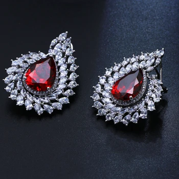

Shiny trendy waterdrop earrings Blue Green Red Jet White 5 colors crystal zirconia jewelry large earring women accessories