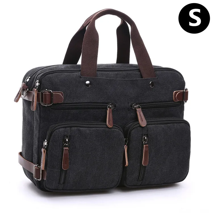 Мужская Холщовая Сумка, кожаный портфель, Дорожный чемодан, сумка-мессенджер на плечо, сумка-тоут сзади, большая Повседневная деловая сумка для ноутбука с карманом - Цвет: Back-S