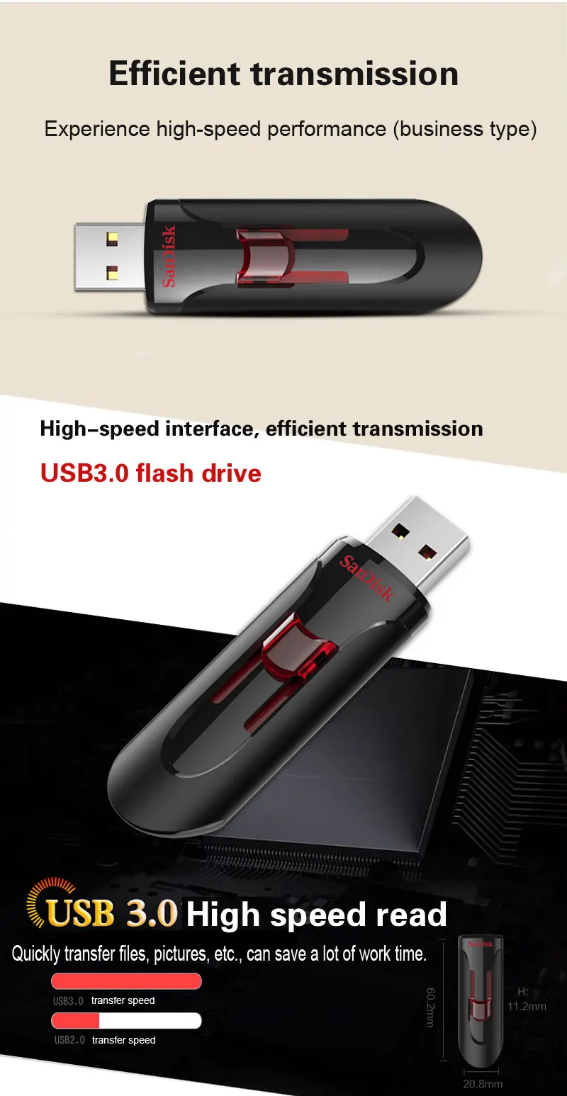 SanDisk USB 3,0 флэш-накопители 16 GB 32 ГБ памяти 64 GB 128 GB флешки 256 GB Flashdisk USB ключ U диск Cruzer Glide CZ600