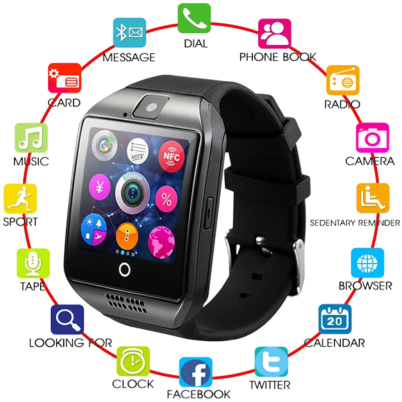 Q18 Passometer Smart Watch with Touch Screen camera Support TF card Bluetooth smartwatch for Android IOS