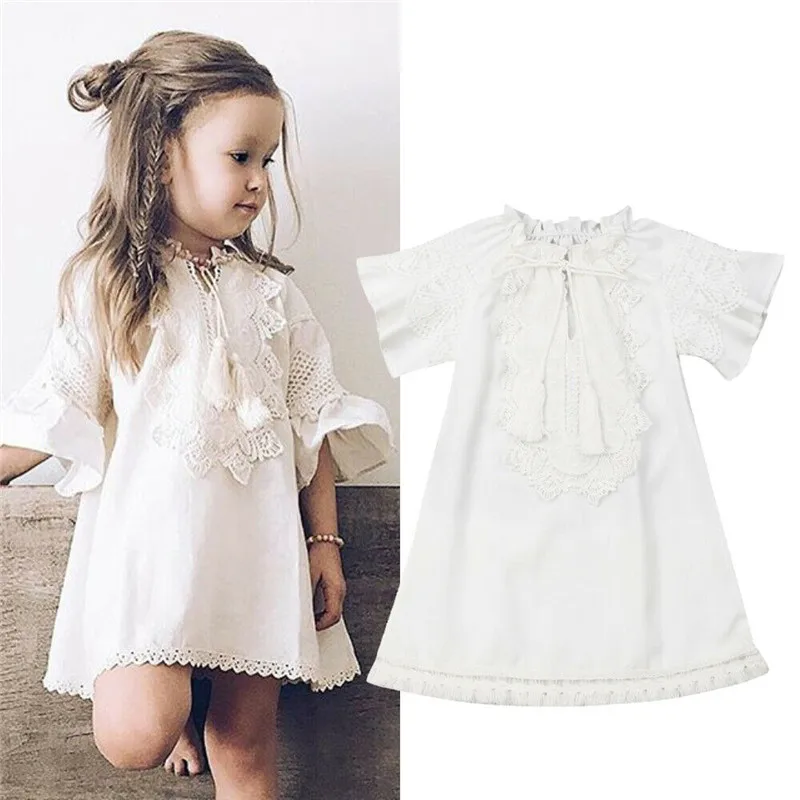 

Toddler Girl Clothes kid Dresses Baby Girl Dress Princess Dress Lace Flared Sleeve Party Dress Long Sleeve Sundress