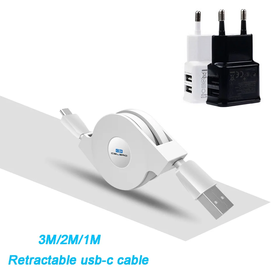 

Retractable Usb C Cable Wire Type-C Cabel For Sony Xperia Leeco Nokia X6 7 Plus 8 9 Asus Rog Phone 5V/2A Mobile Phone EU Adapter