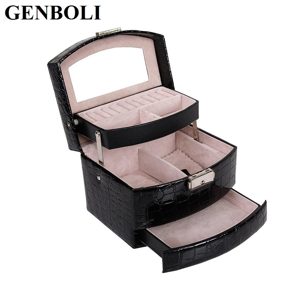 

Three Layers Jewelry Display Storage Organizer Box Rings Necklace Earring Jewelry Carrying Case 3 in 1 Automatic Buckle Gift &15