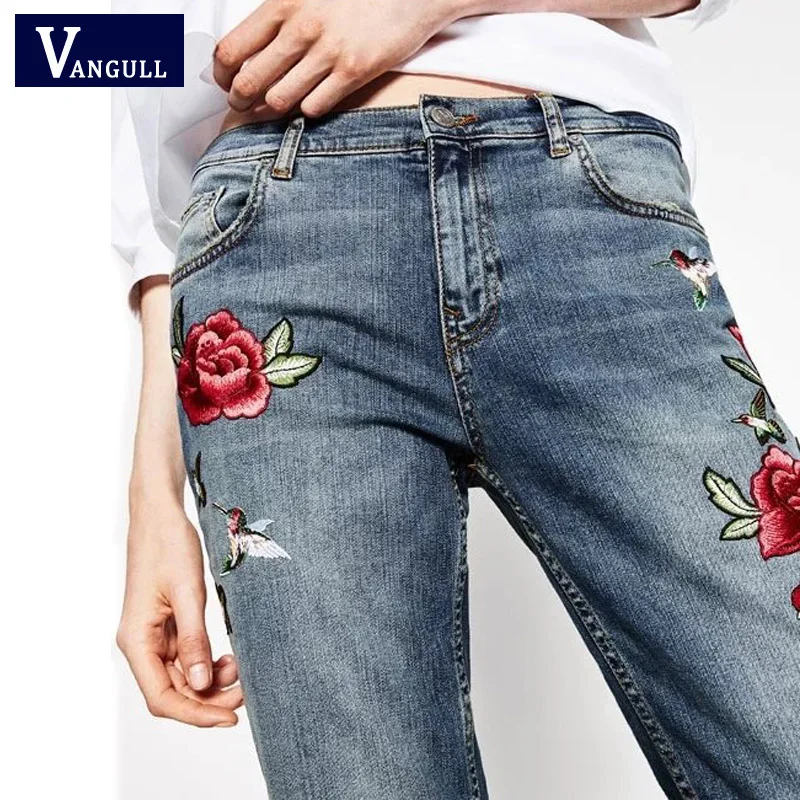 Dunayskiy Women Spring Blue Skinny Slim Pearl Embroidered