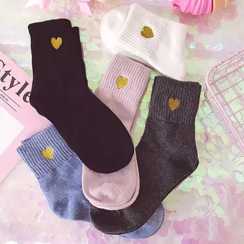 

5Pair Women Socks Harajuku Students Love Embroidery In College Style Cute Socks T528