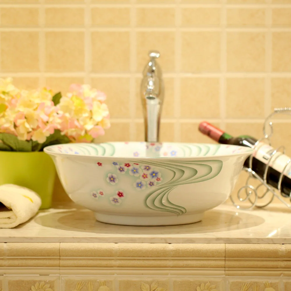 Bathroom supplies basin art counter basin ceramic new style flower