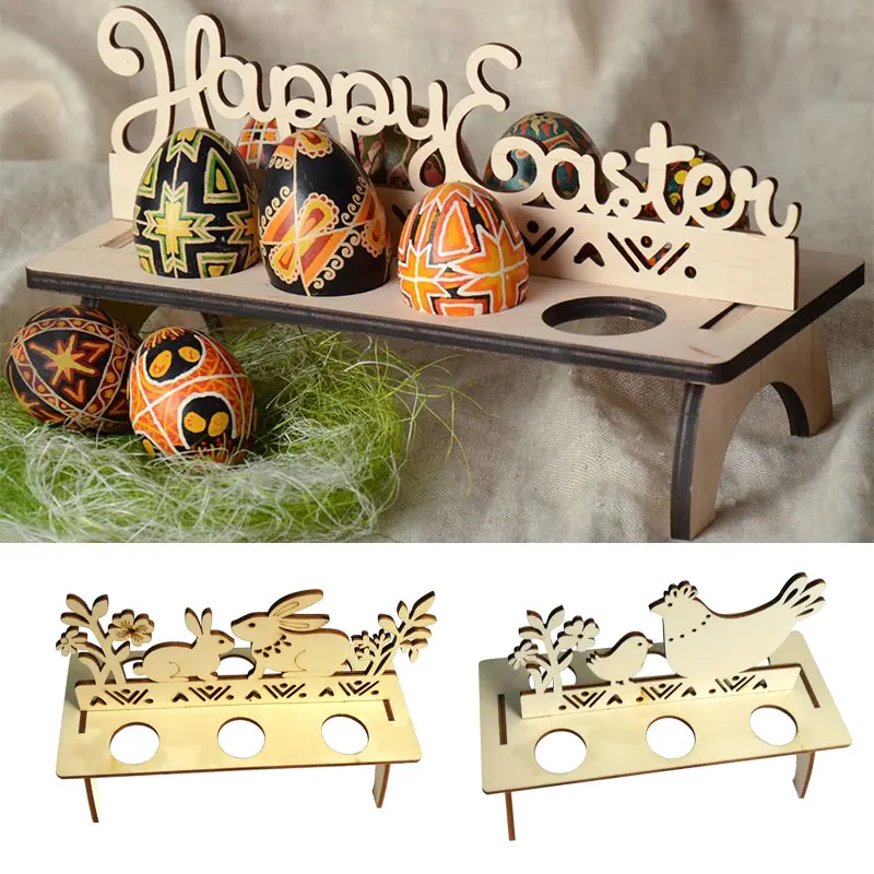 Egg Tray Egg Stand Wooden Rabbit Chick Egg Rack DIY Easter Ornament