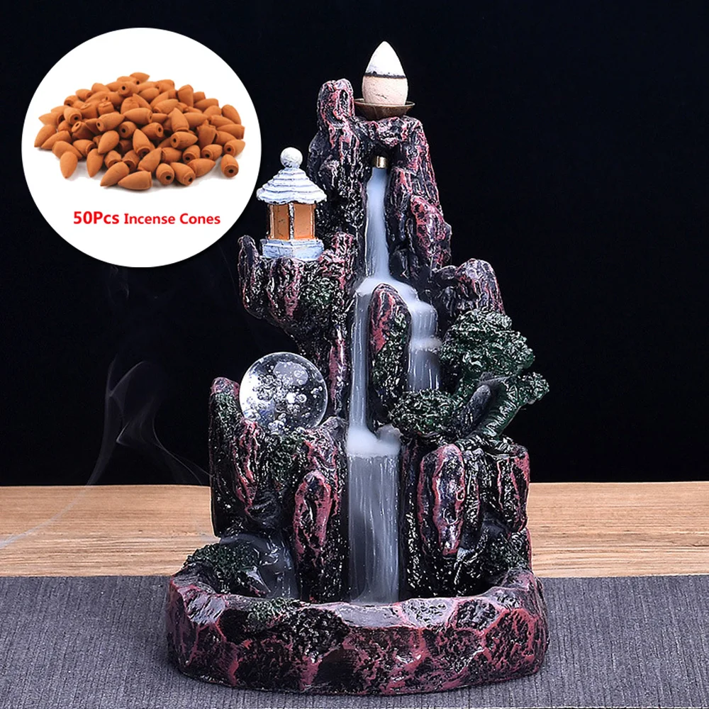 Светодиодный керамический, с обратным потоком, курильница, струящийся держатель конуса воды с 50 конусами