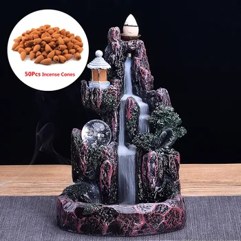 

LED Backflow Ceramic Incense Burner Flowing Water Cone Holder