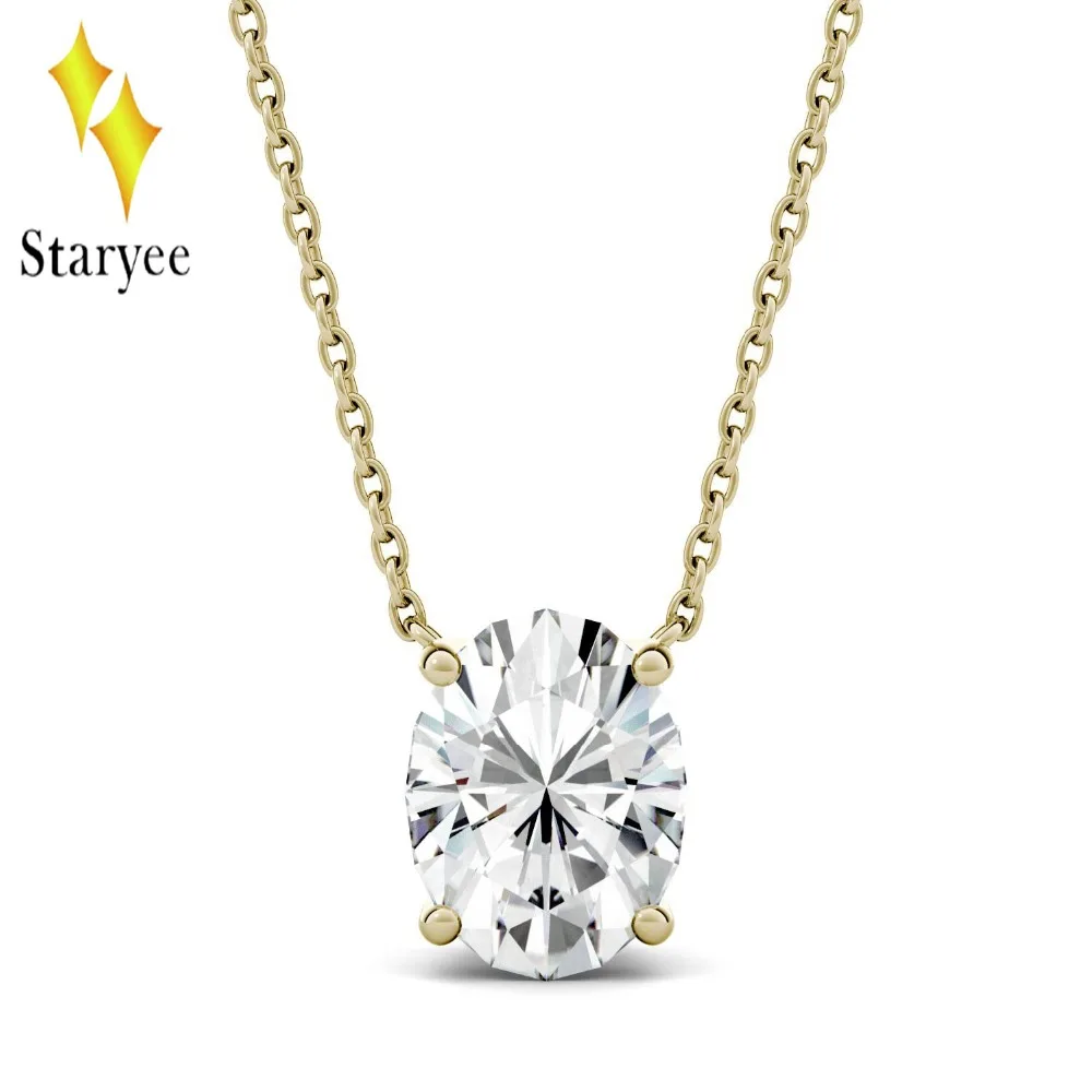 

Certified 18K 750 Yellow Gold Pendant Oval Cut Lab Grown Moissanite Diamond Pendant Solitaire Necklace for Women Fine Jewelry