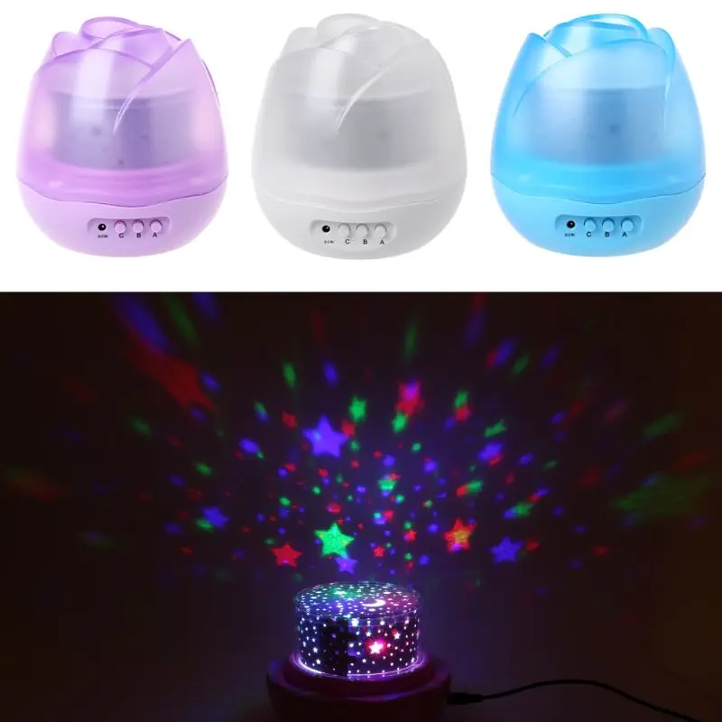 

Rose Flower Shape Rotating Projector Lamp Romantic Night Light Star Moon Sky Projection