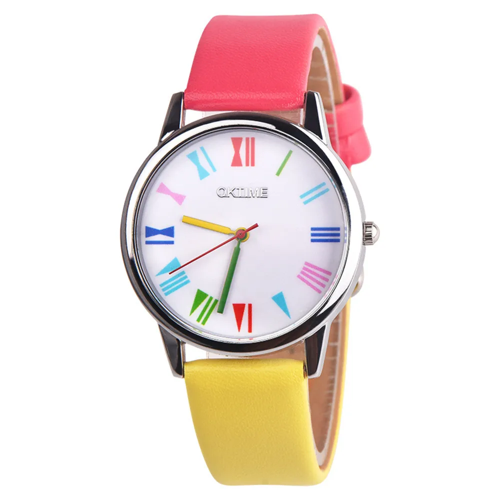 

Fashion Student Watches Casual Rainbow Watch Leather Band Analog Alloy Quartz Women Wrist Watch Girls Boys Clocks Hours Gifts