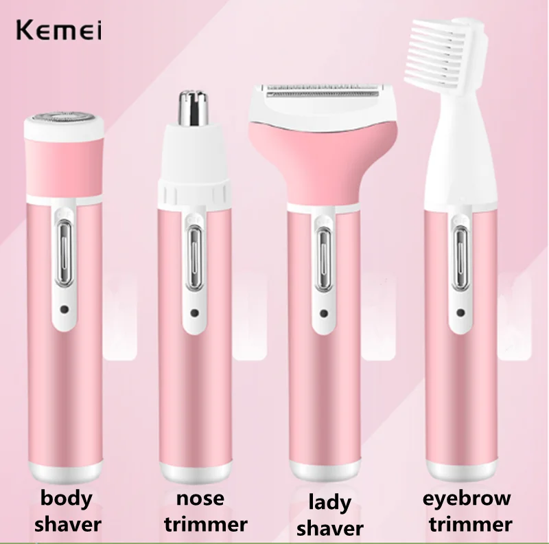 Kemei 4 In1 Female Electric Shaver Epilator Portable Eyebrow Shaving