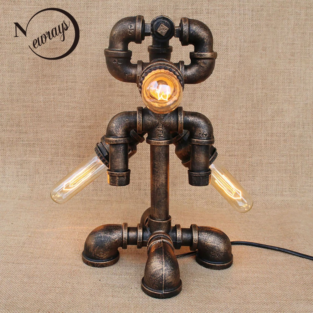 

Modern black workroom 3 lights robot table lamp e27 art deco Shine desk light sconce for study bedroom bedside workshop office