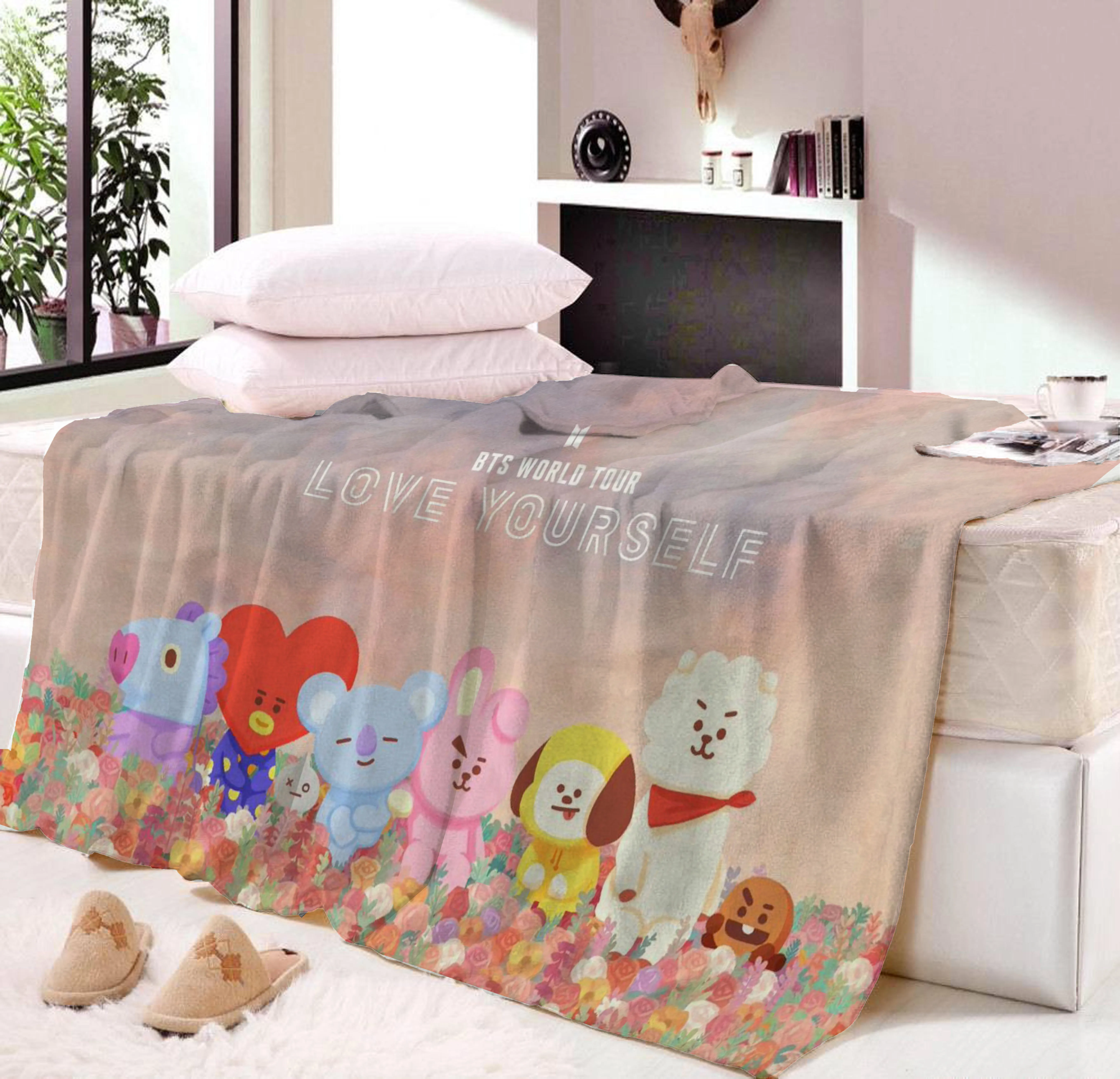Bt21 Printing Family Blanket For Kids Bts Microfiber Juric Plush Bt21 Printing Family Blanket For Kids Bts Microfiber Juric Plush Sherpa Throw On Bed Sofa Boys Bedding In Blankets From Home Garden