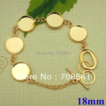 

Blank Bracelet Settings 18mm Inner Round Bezel Bases Cabochon Pad Metal Brass cuff Bangle Bracelet Findings DIY Golden tone