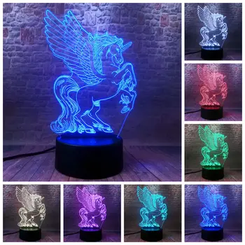 

Unicorn Lighting Party Model 3D Illusion LED Colorful Flashing Desk Nightlight Unicornio Figure Toys Kids Birthday Gift