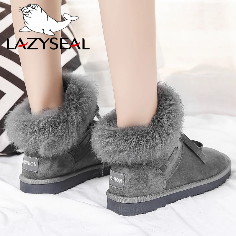 Женские замшевые ботинки LazySeal зимние полусапожки из натурального кроличьего