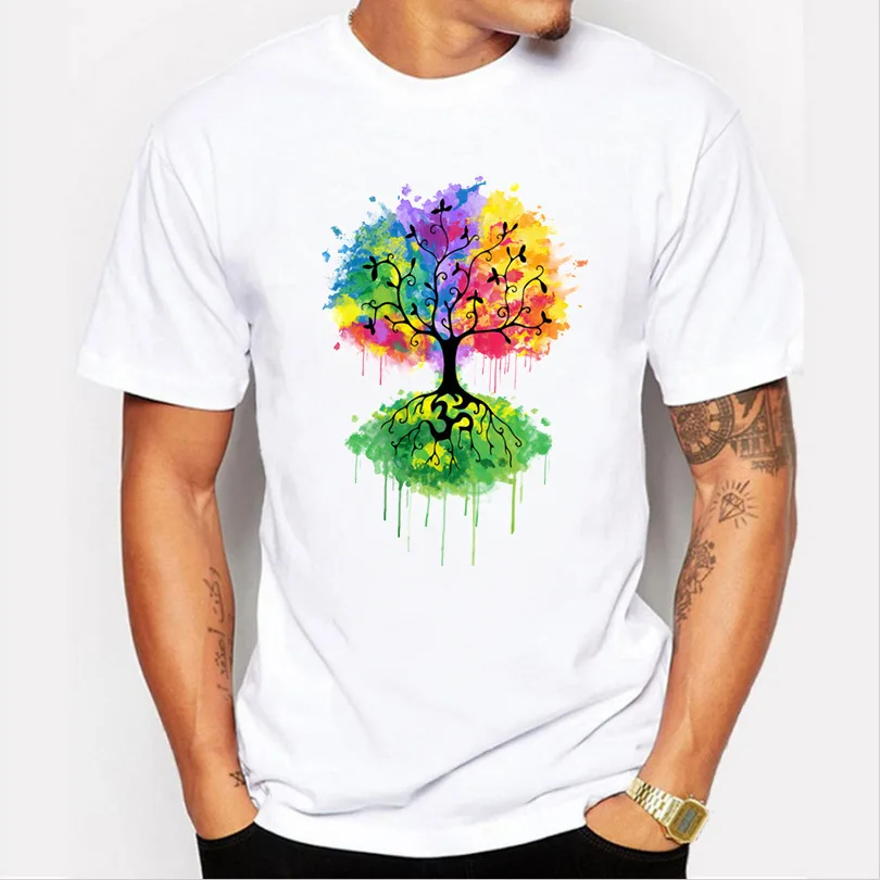 

Men's T-shirt 2019 New 3D Print Color Tree Funny T-Shirt Summer Casual Short Sleeve White T-Shirt Male O-Neck Tee Shirt Men Tops