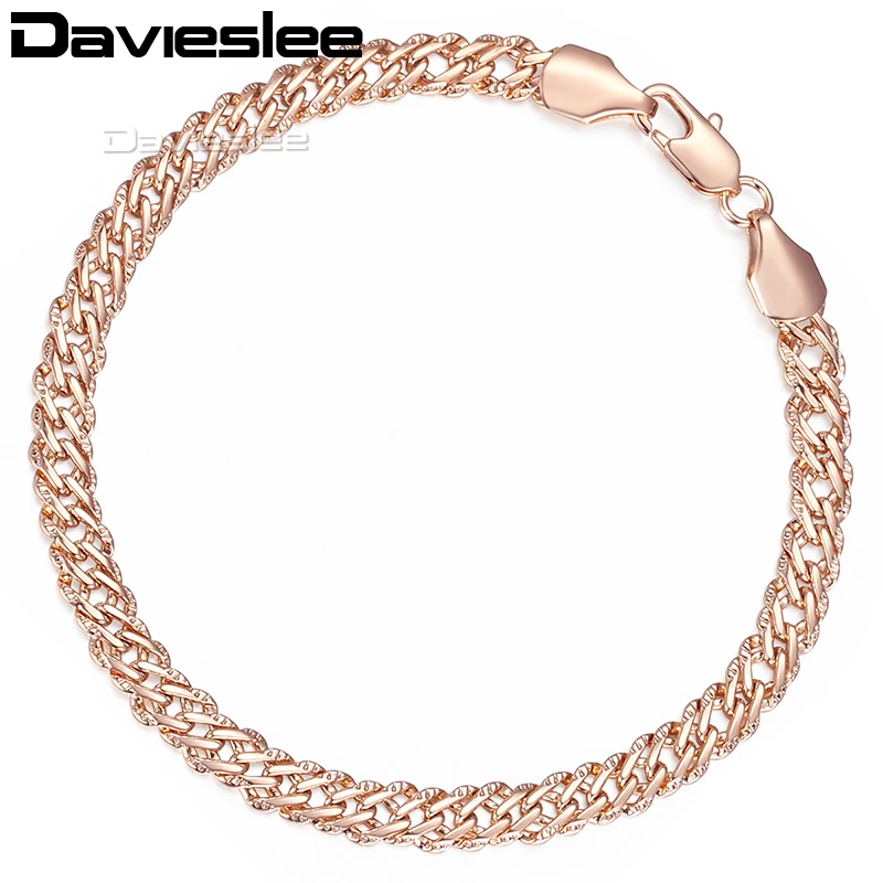 

Davieslee 585 Light Rose Gold Filled Bracelet For Women Hammered Venitian Chain 5mm 7-9inch 18-23cm LGB428