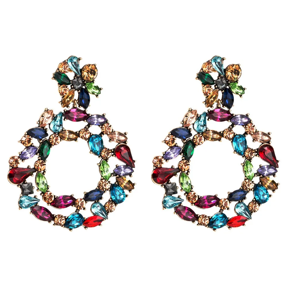 

Multicolor Resin Rhinestone Round Pendant Dangle Earrings For Women Jewelry Fashion Statement Earrings Accessories Hot Sale