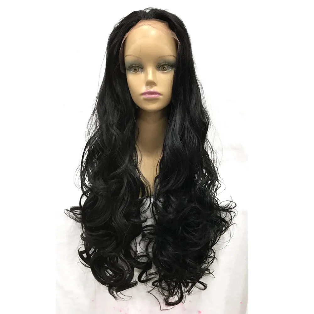 StrongBeauty Lace Front Black Long Curly Wig Synthetic Heat Resistant