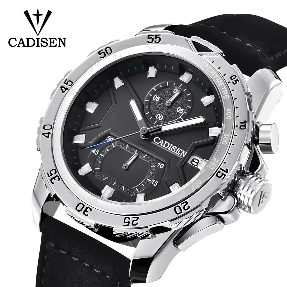 

CADISEN Fashion Sport Men Watches Top Brand Luxury Quartz Watch Leather Waterproof casual Military Wristwatch Relogio Masculino