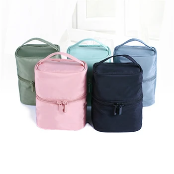 

1 PC Solid Cosmetic Bag Women Travel Bag Cylinder Toiletry Bag PU Makeup Pouch Handbags Case