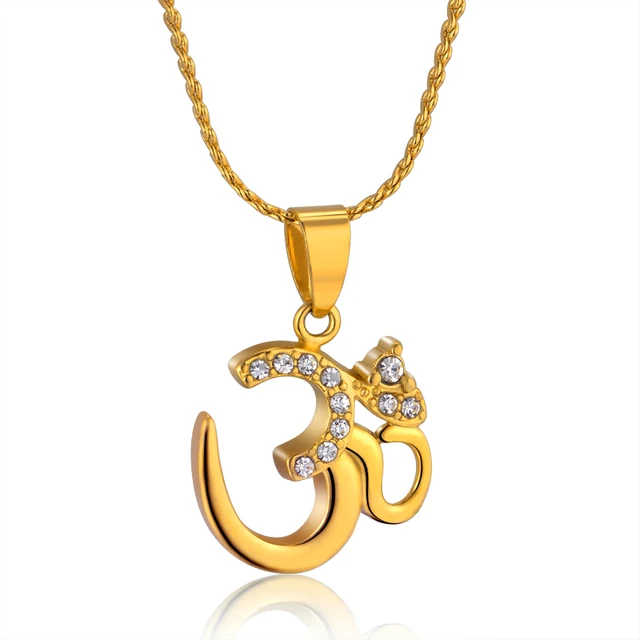 Small Hindu Yoga Necklace Pendant For Women Ethnic Gold Color Cubic
