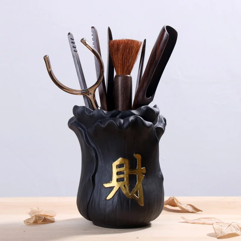 

6PCS/Lot Ebony Wood Liujunzi Set Office Kung Fu Tea Set Accessories Pen Holder Tea Tool Brushes Scoop Clip Home Desk Decoration