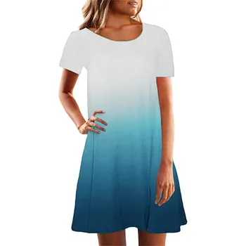 

2019 MAXIORILL New платье ladies short-sleeved round neck casual loose gradient beach dress Wholesale free shipping T44