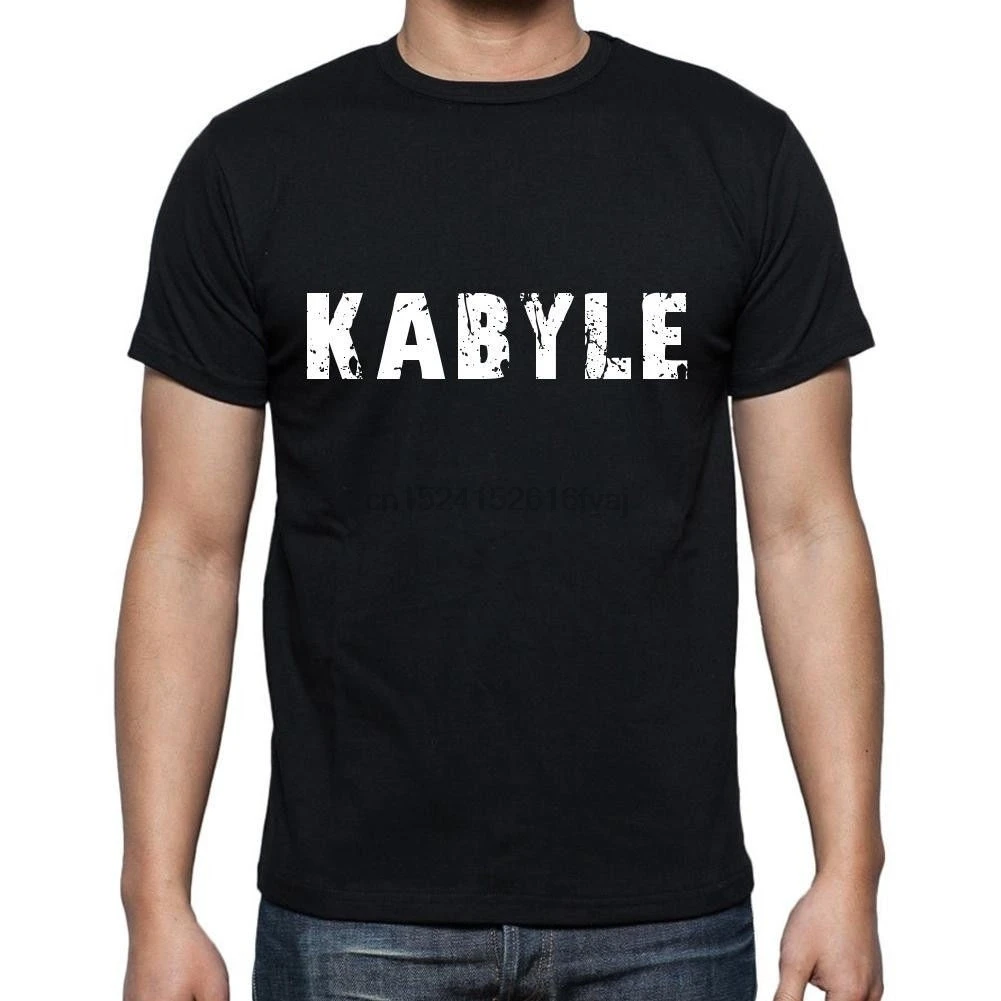 

Fashion Men Cotton T Shirts Kabyle Man Round Neck Tops Black Size S-4XL