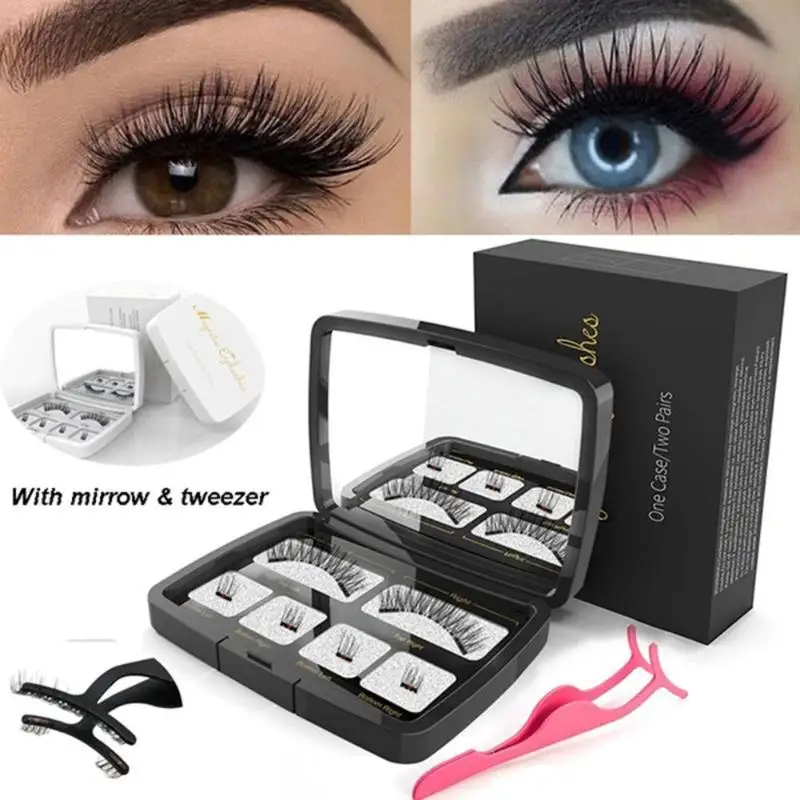 

6pcs Eyelashes Makeup Set Magnetic Lashes Reusable False Eyelashes Extension with Mirror Tweezer
