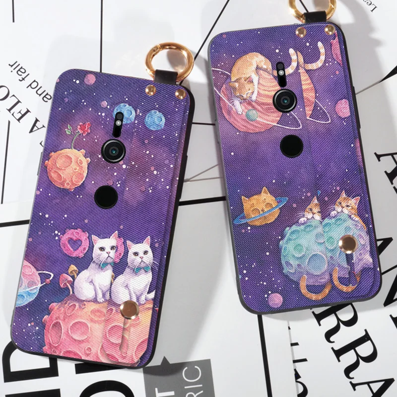 

Cartoon Starry Sky Stand Cases For Sony Xperia XZ1 Compact Wrist Strap Ring Cover Capa For Sony Xperia XZ1 G8341 Holder Case