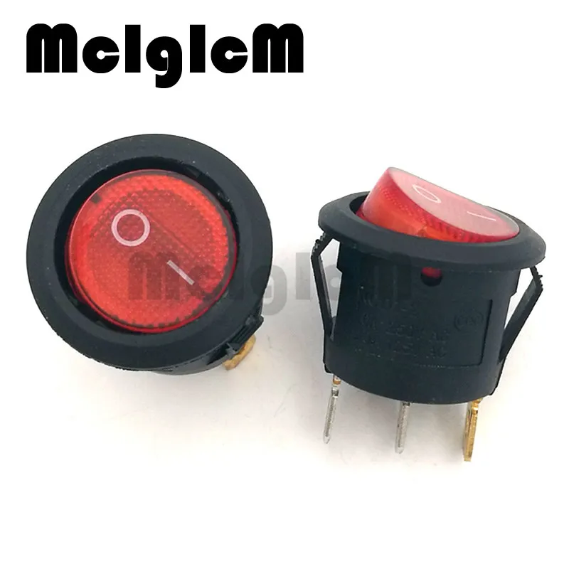 

5pcs Round Rocker Switch 3 pin 250V / 10A 125V SPDT ON-OFF Snap-in with RED Led light 20mm Diameter